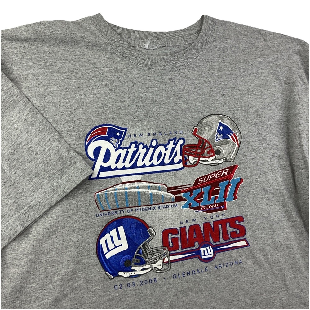 Super Bowl XLII NY Giants vs Patriots Graphic T-Shirt Mens Sz XL 2008 Vintage